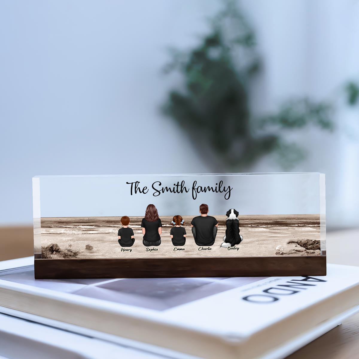Family Sitting Back View Retro Vintage Beach Personalized Acrylic Desk Name Plate