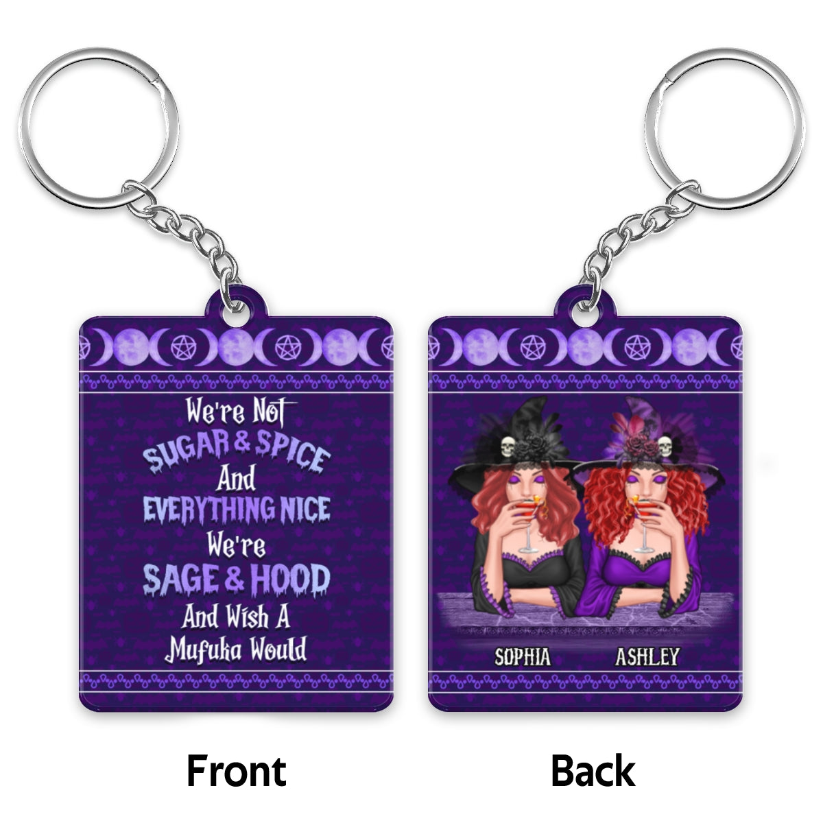 Halloween Besties Sisters Moon Personalized Acrylic Keychain