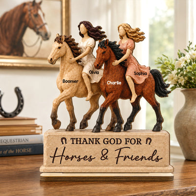 Horse Riding Besties 2D Flat Printed - Personalized 2-Layered Wooden Plaque - Friendship Keepsake For Horse Lovers