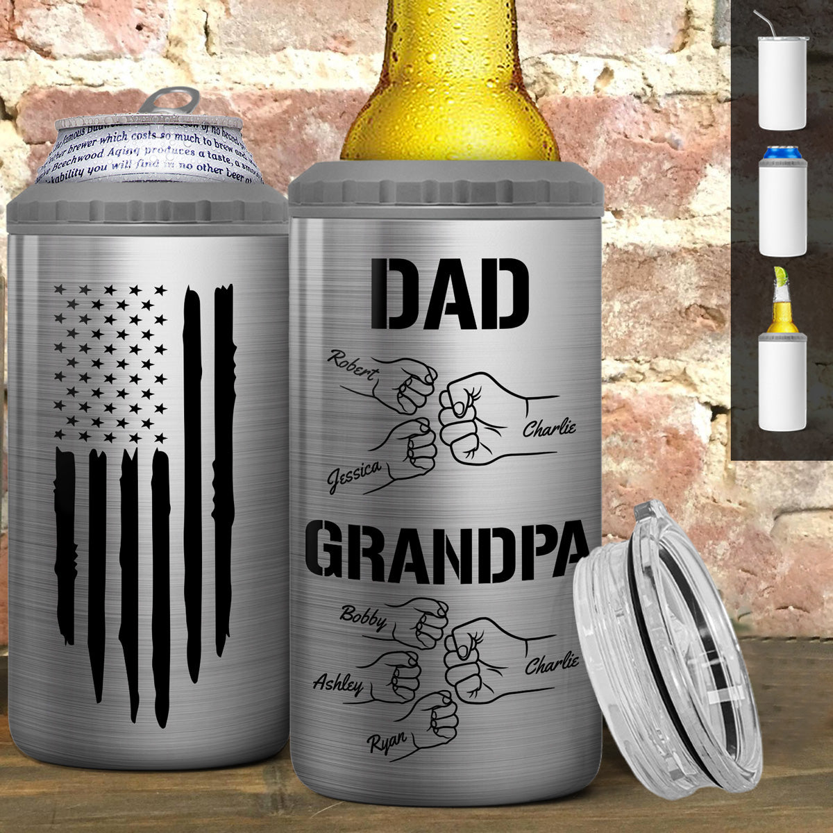 Dad Grandpa Fist Bump Personalized Can Cooler| Coolest Father's Day Gift For Grandpa, Dad