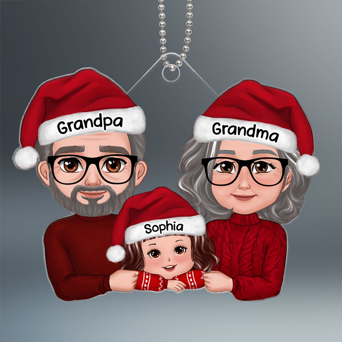 Grandpa Grandma & Grandkid New Face Grandparents & Kid Chin On Hands Christmas Gift Personalized Acrylic Ornament