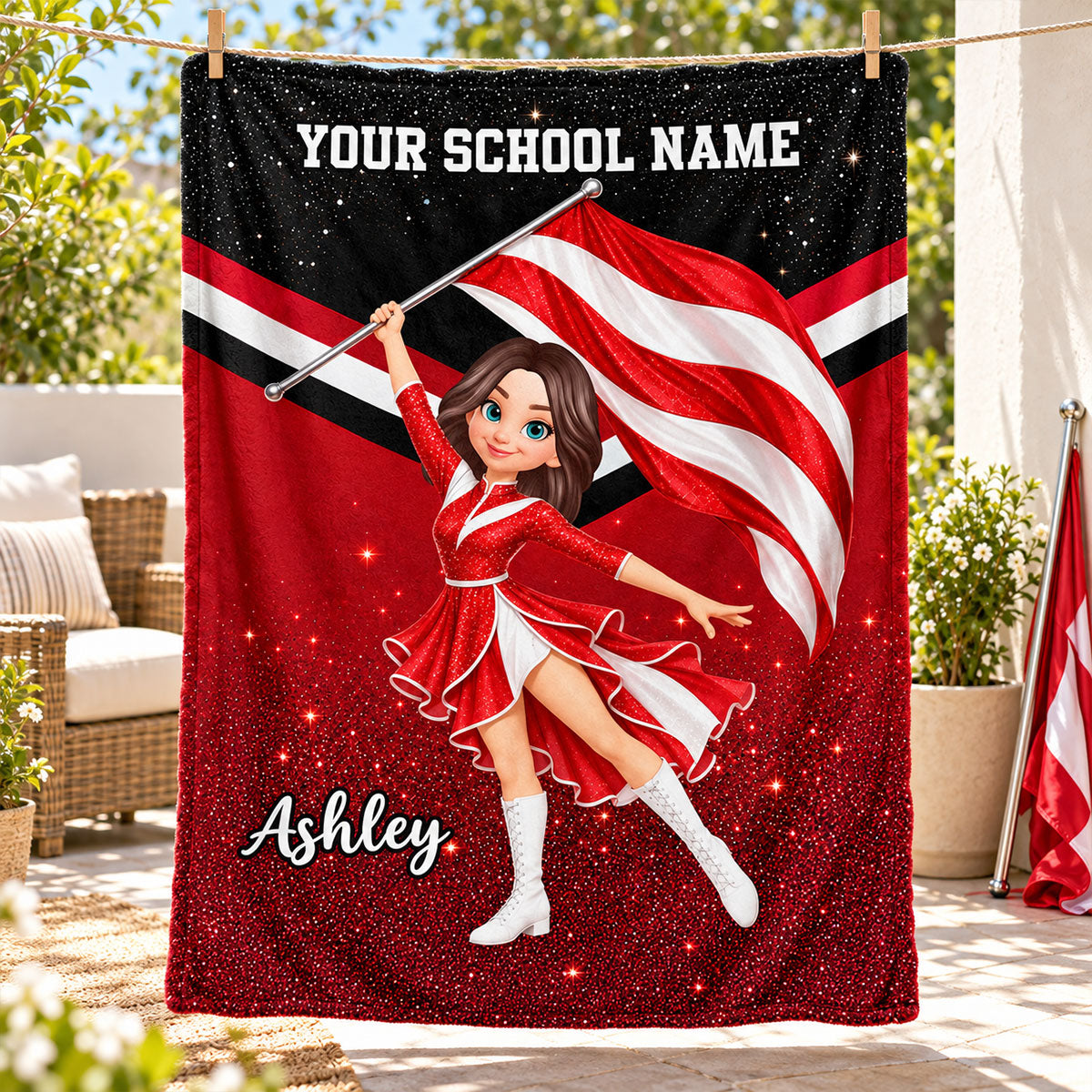 Custom Marching Band Color Guard, Baton Twirler, Personalized Name, Color, School - Personalized Fleece Blanket - Christmas Gift For Daughter, Granddaughter