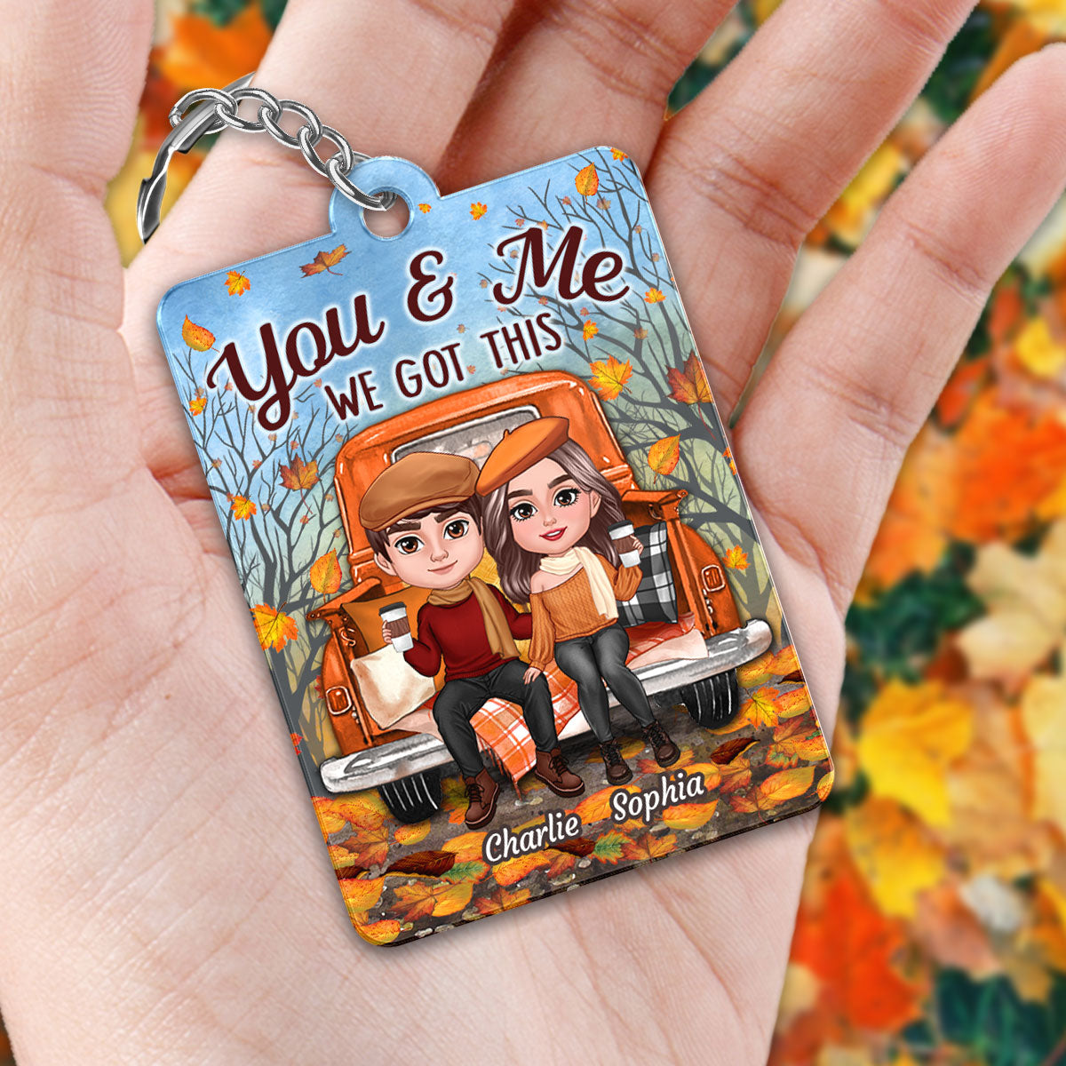 Fall Season Couple On Truck Favorite Song QR Code Personalized Acylic Keychain