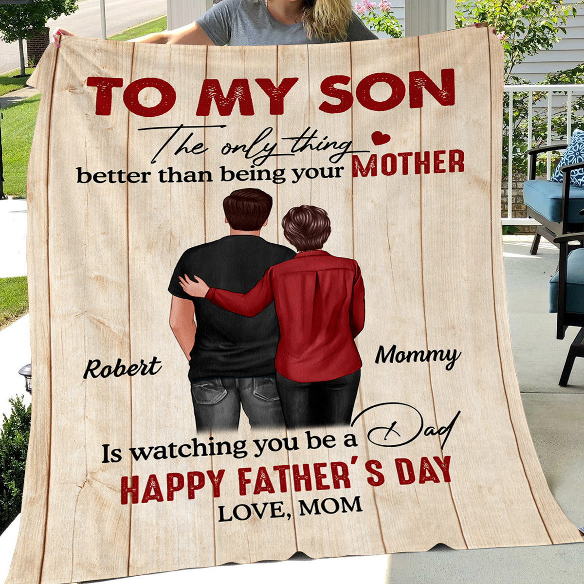To My Son From Mom Happy Father‘s Day Back View Personalized Fleece Blanket