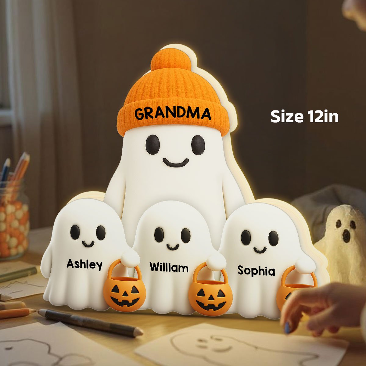 3D Effect Grandma Boo Crew Fall Halloween Decor Personalized Light Box - Gift For Grandmas
