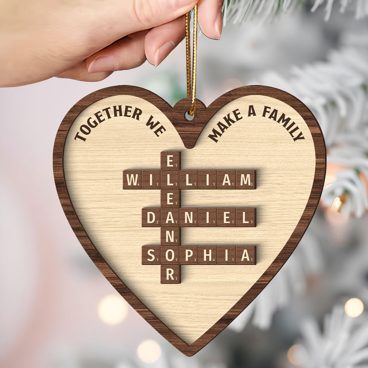 Together We Make A Family Crossword Puzzle Personalized 2-Layer Wooden Ornament, Christmas Gift for Family