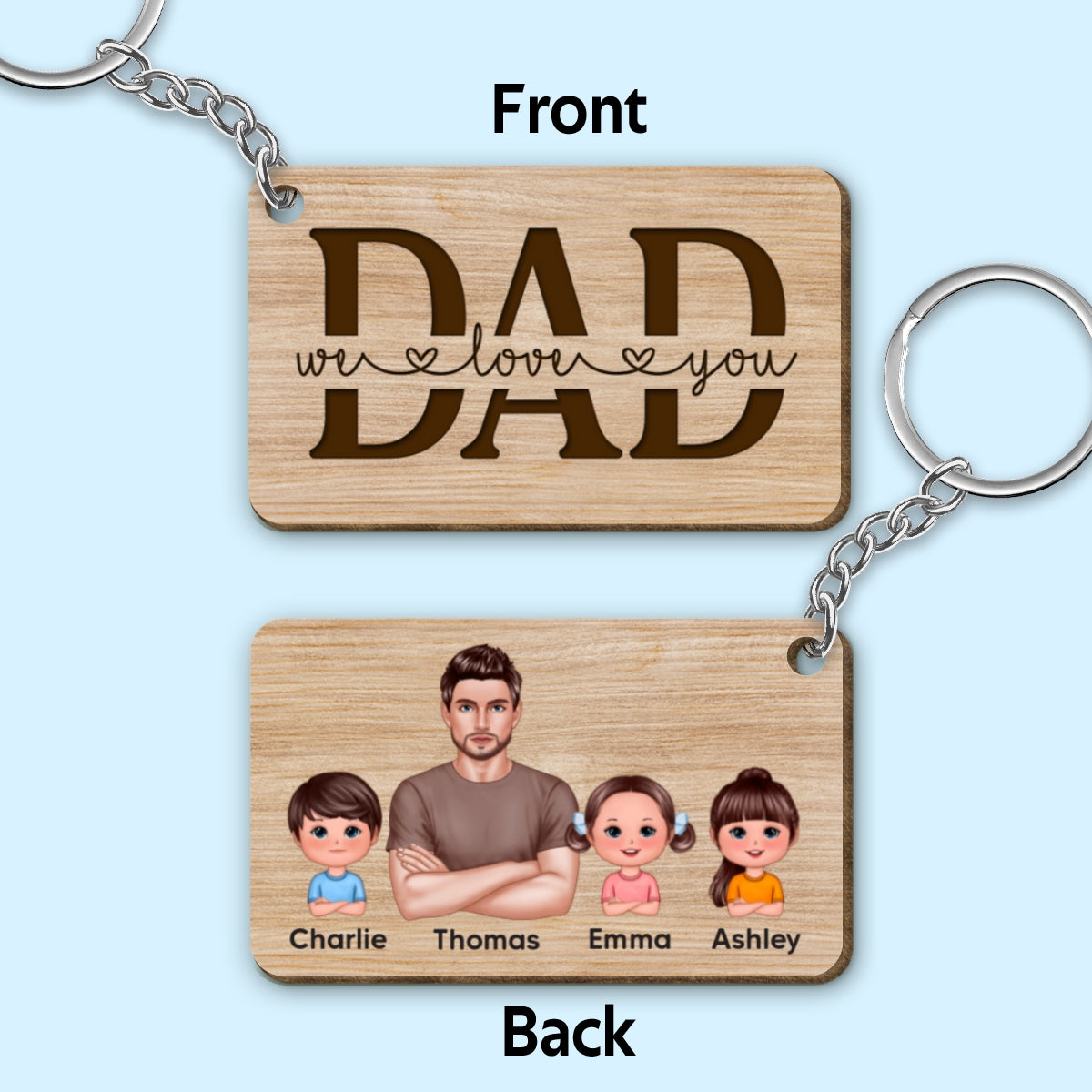Best Dad Ever Crossed Hands Man Doll Kids Personalized Wooden Keychain