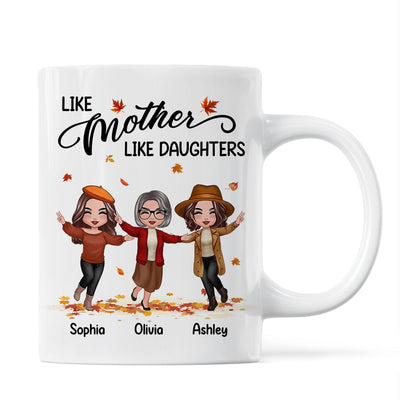 Fall Season Happy Doll Mom Daughters Playing With Autumn Leaves Personalized Mug