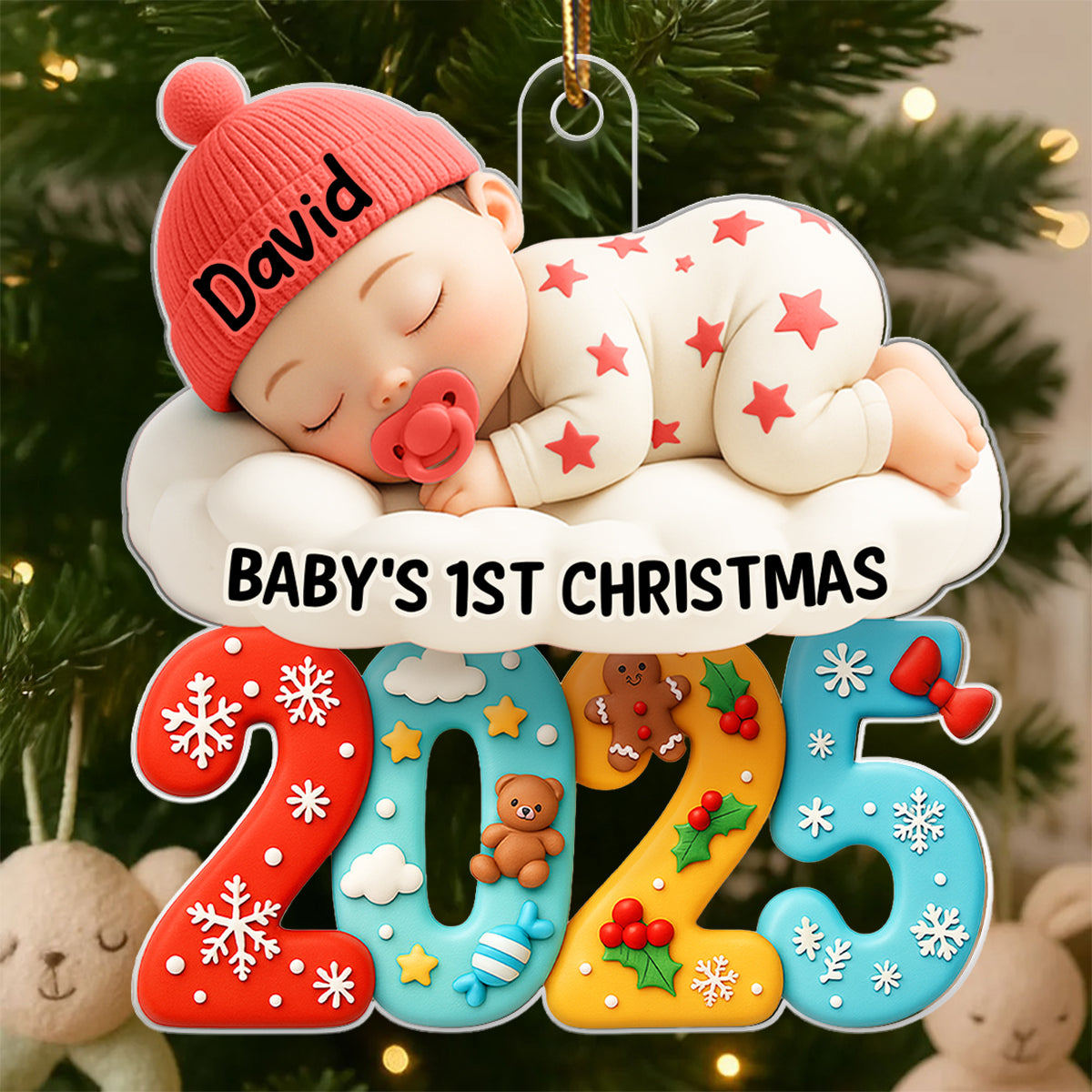 Baby In The Cloud First Christmas - Personalized Acrylic Ornament - Heartwarming Christmas Gift For New Born, Baby