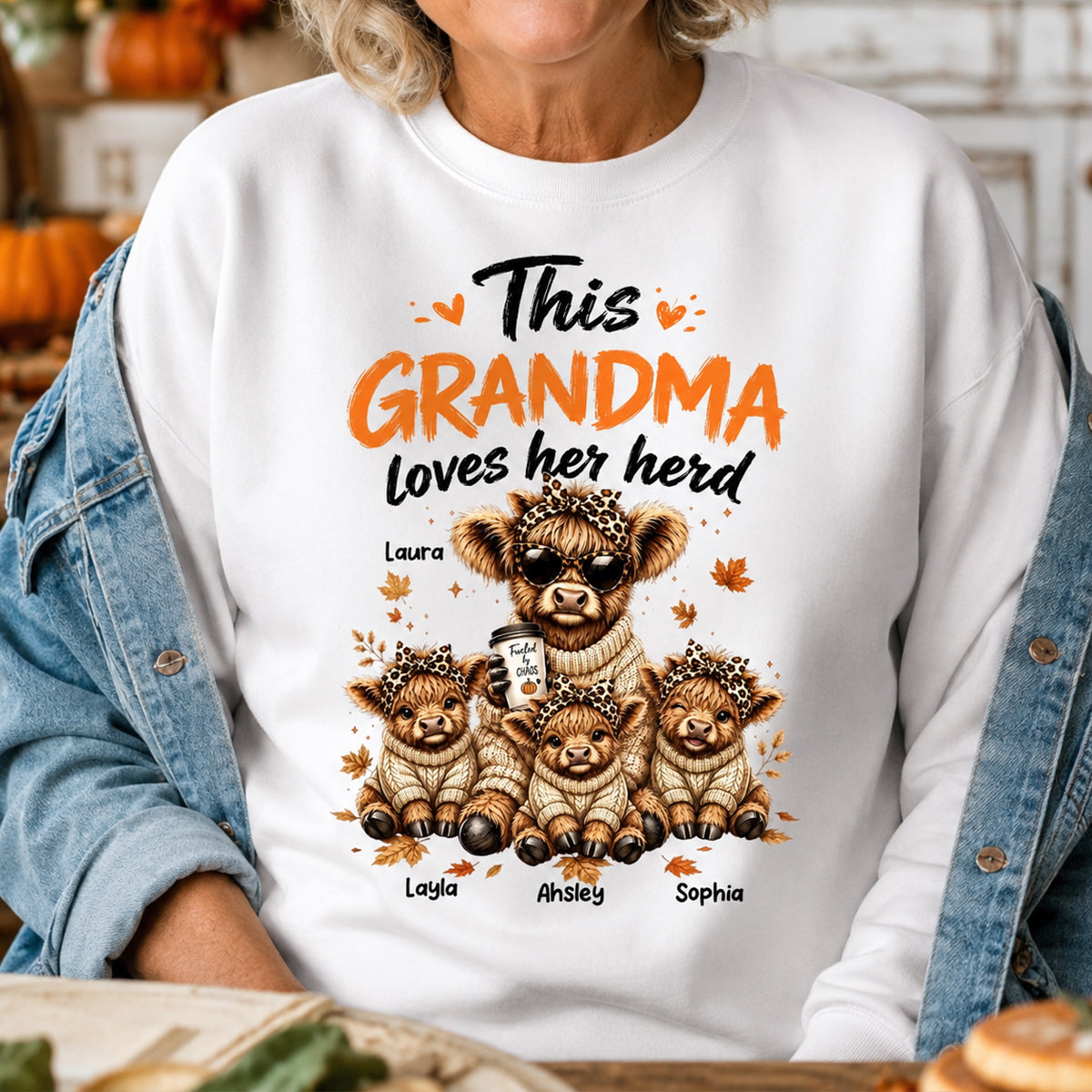 This Grandma Loves Her Herd Fall Season - Personalized Light Color Shirt - Cozy Autumn Tee for Grandma