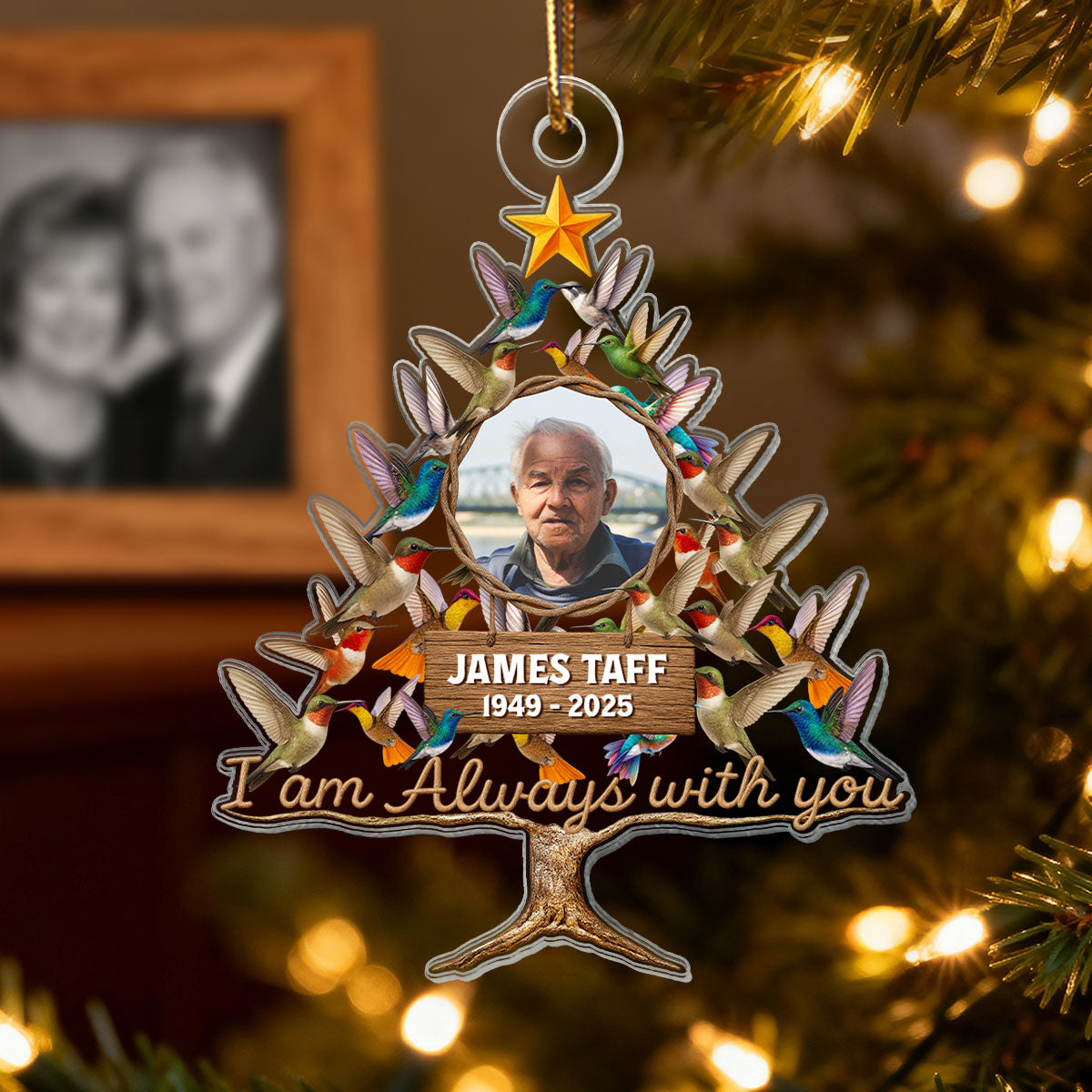 Humming Bird Christmas Tree Custom Photo Memorial - Personalized Acrylic Ornament