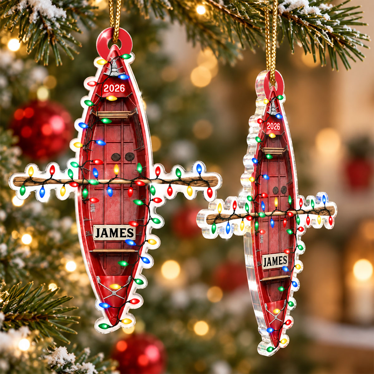 Custom Name Boat - Personalized Acrylic Ornament, Christmas Tree Hanging Decor, 2D Flat Ornament, Sailing Boat