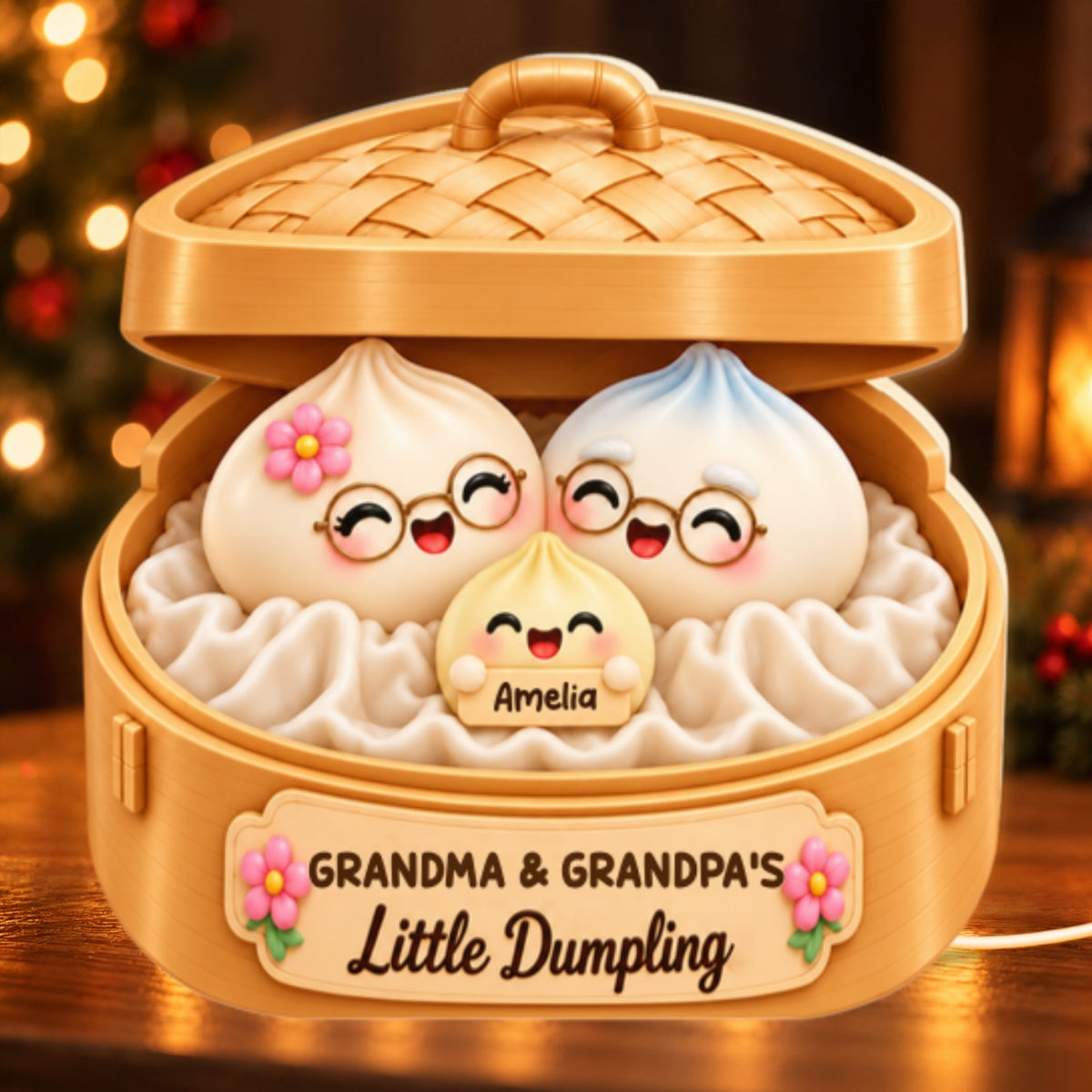 Cute Dumplings Grandma Grandpa and Grandkids - Personalized Light Box - Christmas Gift for Grandparents, Christmas Decor For Grandpa, Grandma