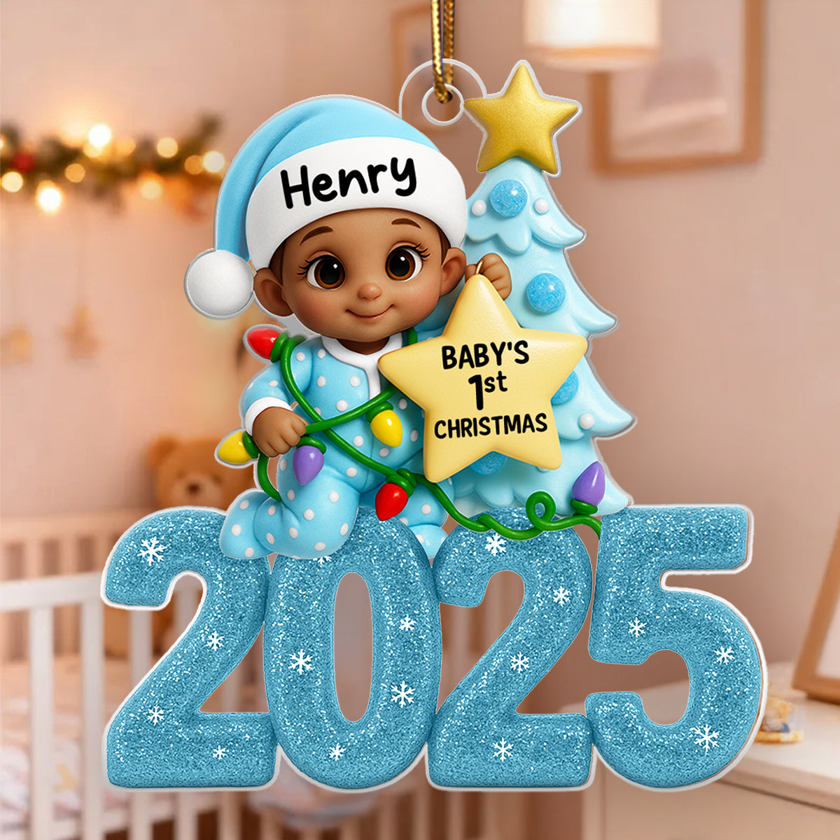 Baby Beside Christmas Tree First Christmas 2025 - Personalized Acrylic Ornament - Heartwarming Christmas Gift For New Born, Baby