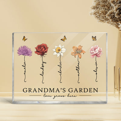 Grandma‘s Garden Love Grows Here Beautiful Birth Month Flower Gift For Grandma Mom Personalized Acrylic Block
