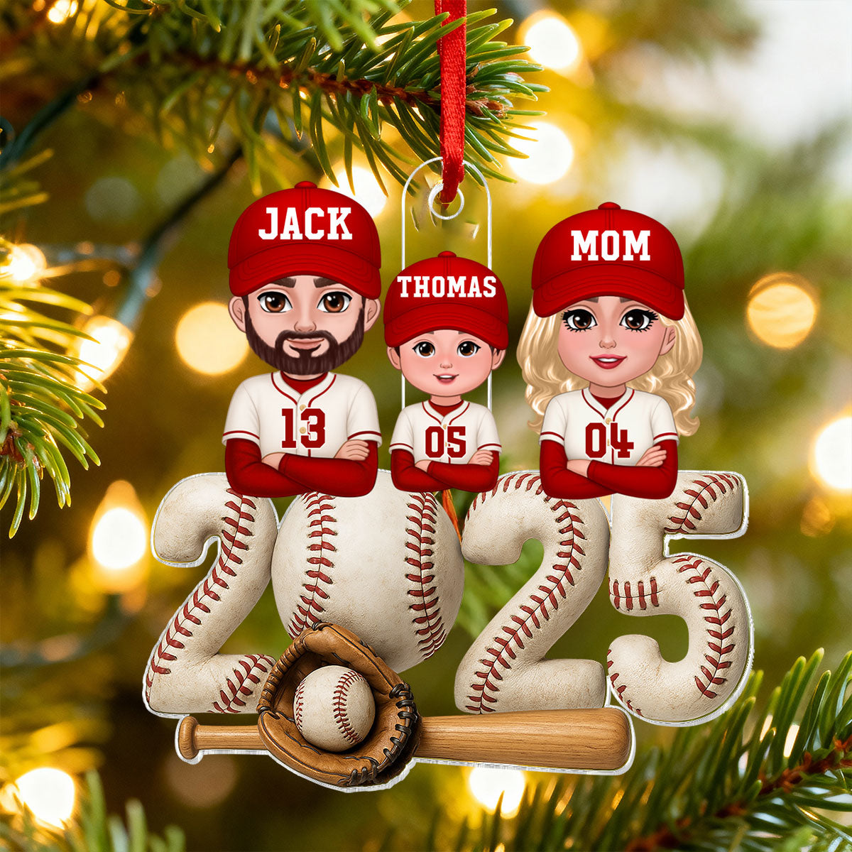 3D Effect Christmas Baseball Family Together We're A Team - Personalized Acrylic Ornament - Gift For Family