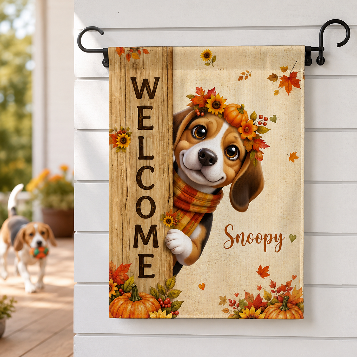 Cozy Fall Cute Dog Welcome - Personalized Garden Flag