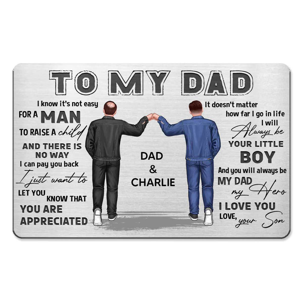 To My Dad Dad And Son Punch Hand Personalized Metal Wallet Card