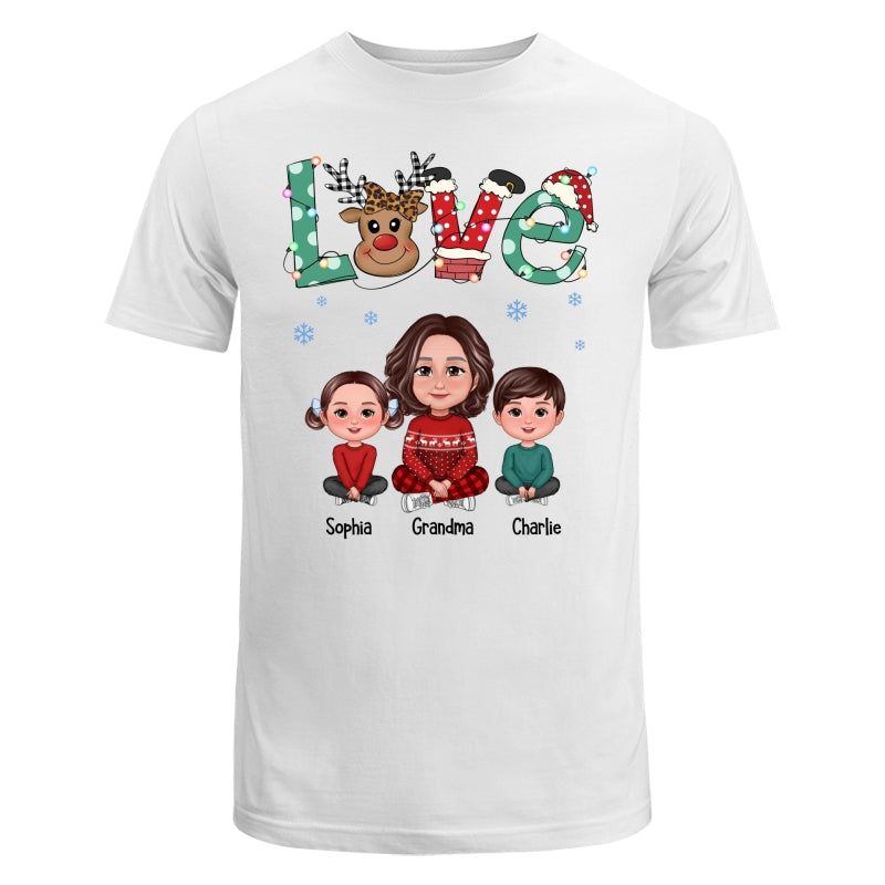 LOVE Grandma Mom Life Crossed Legs Christmas Pattern Personalized Shirt