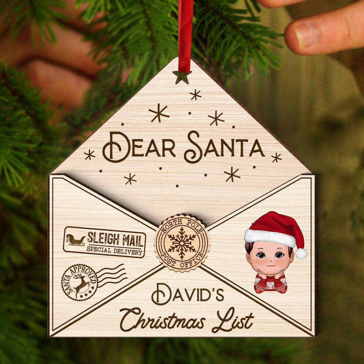 3D Letter To Santa Personalized Wooden Ornament, Christmas Gift For Little Ones