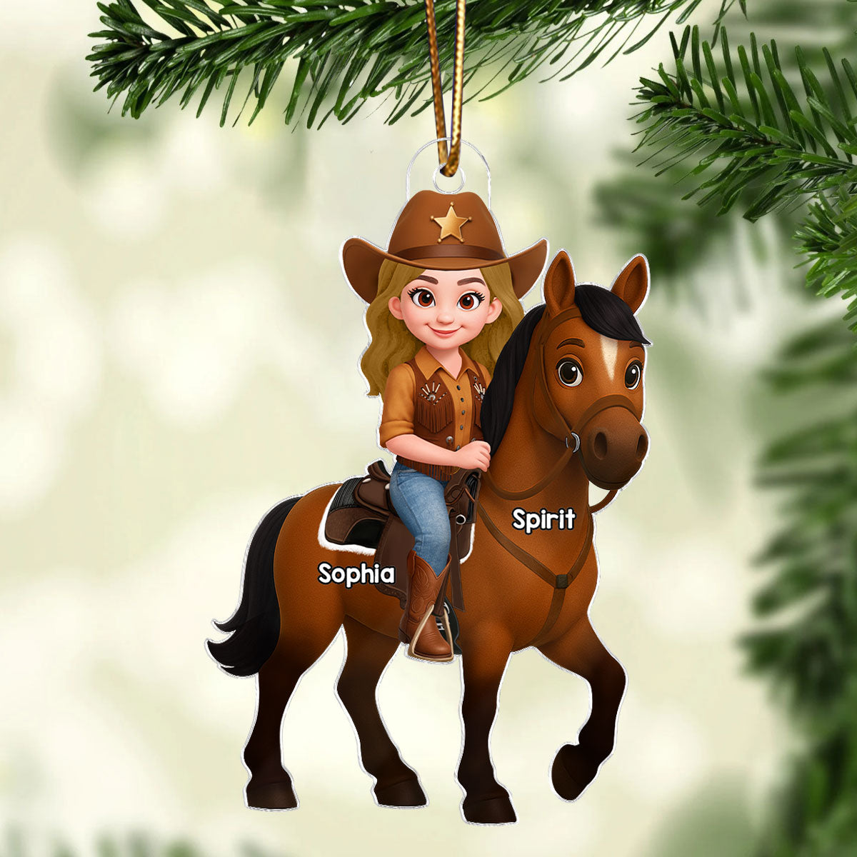 3D Effect Girl And Her Horse - Personalized Acrylic Ornament - Christmas Gift for Horse Lovers