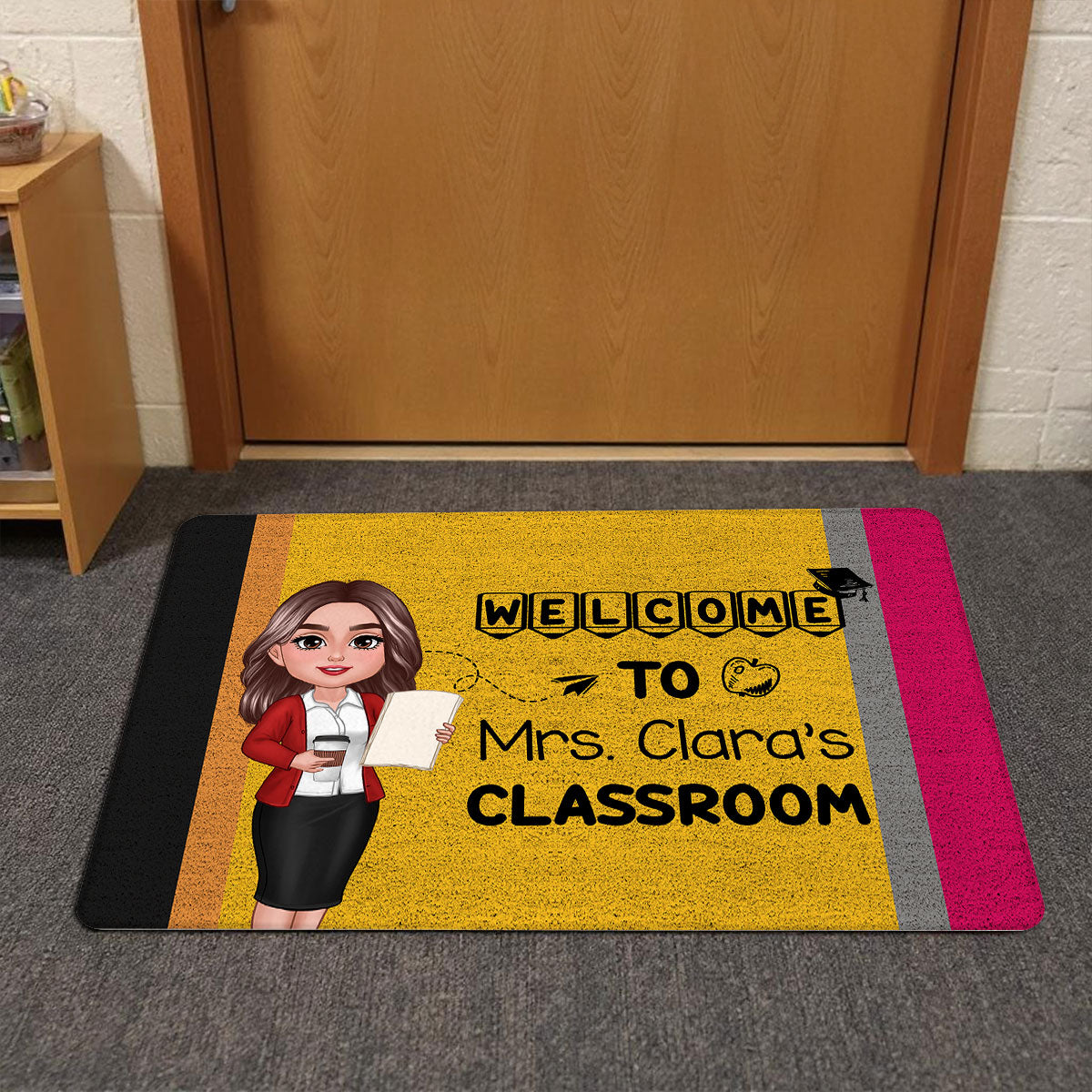 Welcome To Teacher Classroom Pencil Pattern Personalized Doormat, Back To School Gift