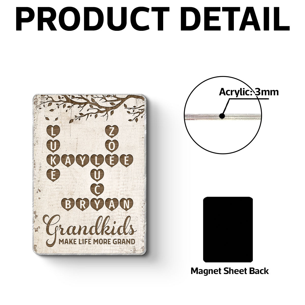 Grandkids Make Life Grand Crossword Puzzle Art Gift For Grandma Personalized Acrylic Fridge Magnet