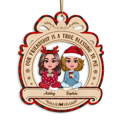 Christmas Besties Sisters Sitting Pretty Personalized Wooden Ornament