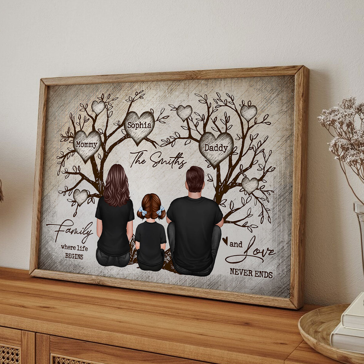 Family Heart Tree Sitting - Personalized Poster
