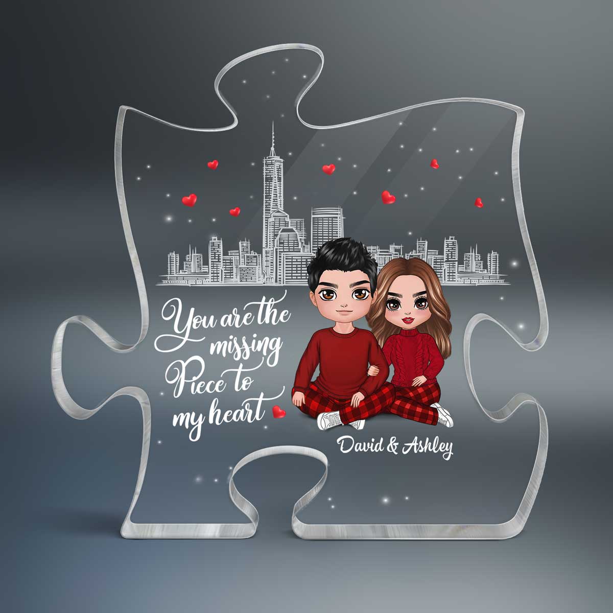 The Missing Piece To My Heart Doll Couple Sitting Embracing Personalized Puzzle Acrylic Plaque