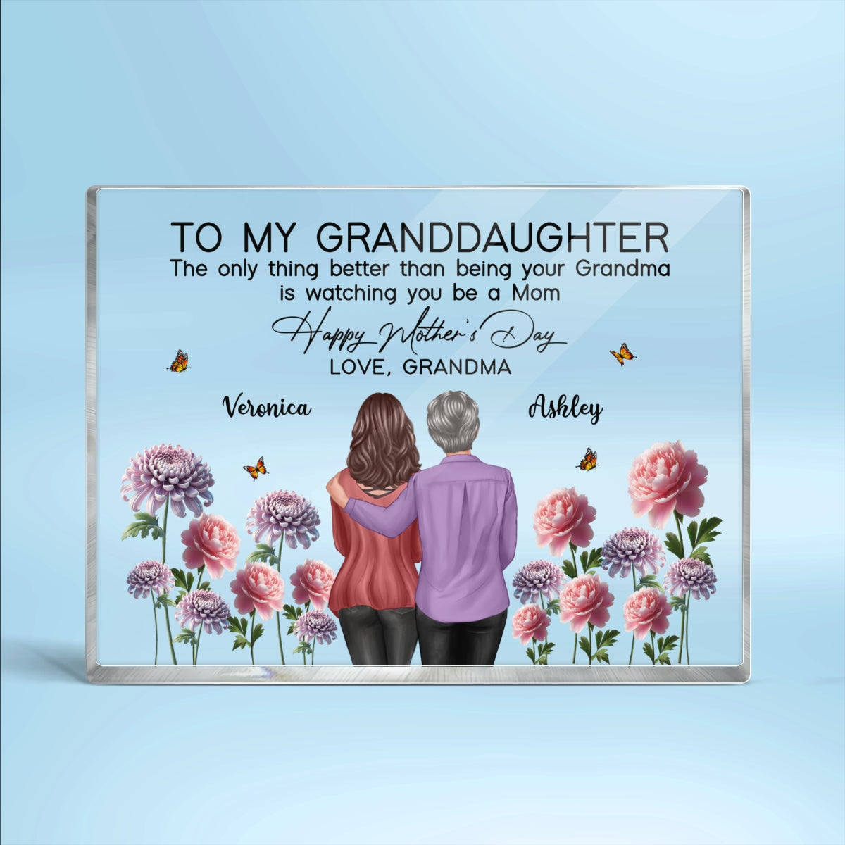 To My Granddaughter From Grandma Happy Mother's Day Birth Flower Personalized Acrylic Block Plaque, Heartfelt Gift For Granddaughter