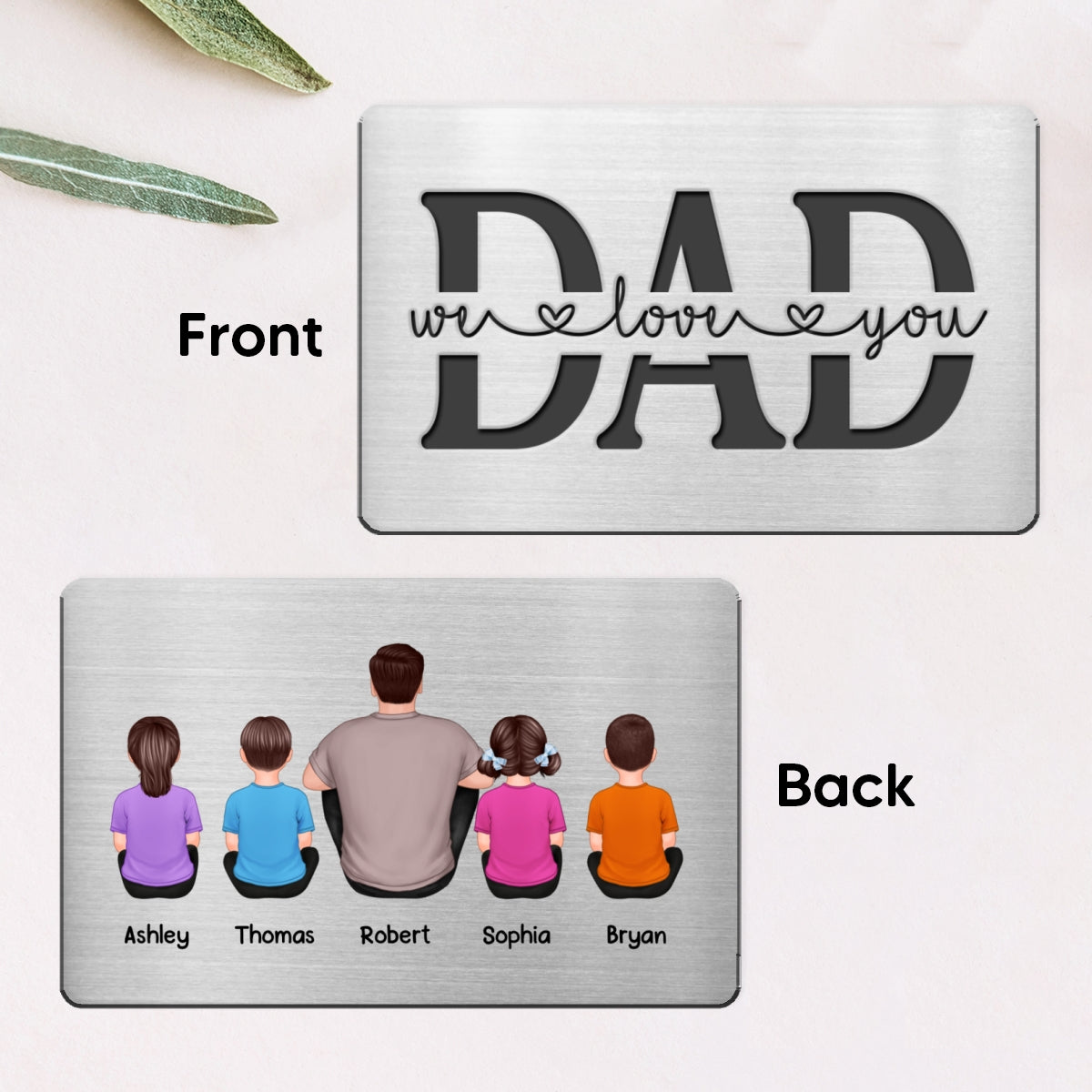 Best Dad Ever Back View Man Kids Dogs Cats Personalized Metal Wallet Card