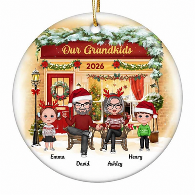 Our Grandkids Grandma Grandpa Front Porch Personalized Circle Ornament
