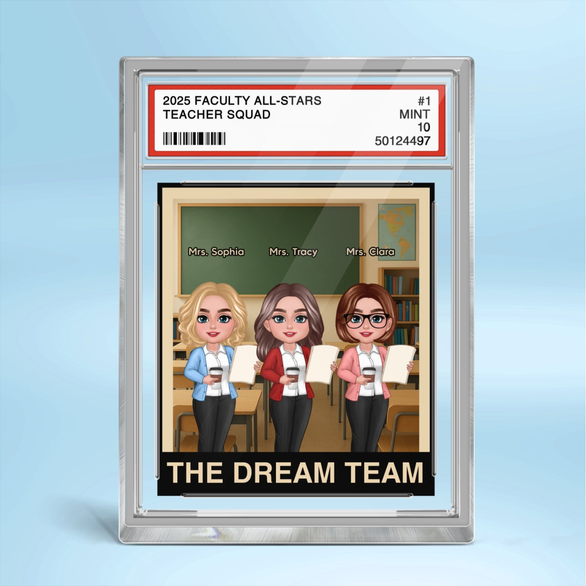 Teacher Dream Team Trading Card Style Personalized Rectangle Acrylic Block Plaque