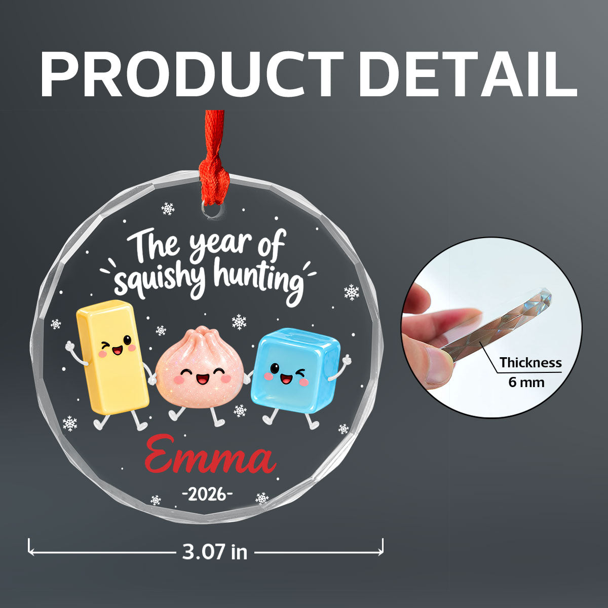 The Year Of Squishies 2D Flat - Personalized Glass Ornament - Christmas Gift For Squishy Lovers, Gift for Kids, 2026 Keepsake