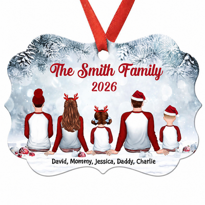 Family In Snow Sky Personalized Christmas Ornament