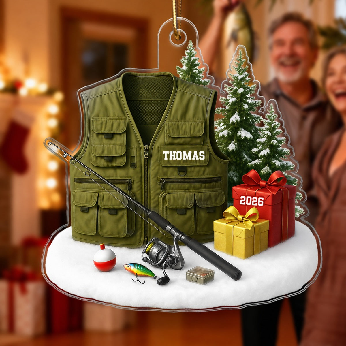 3D Effect Fisherman Things - Personalized Acrylic Ornament - Christmas Gift For Fishing Lovers