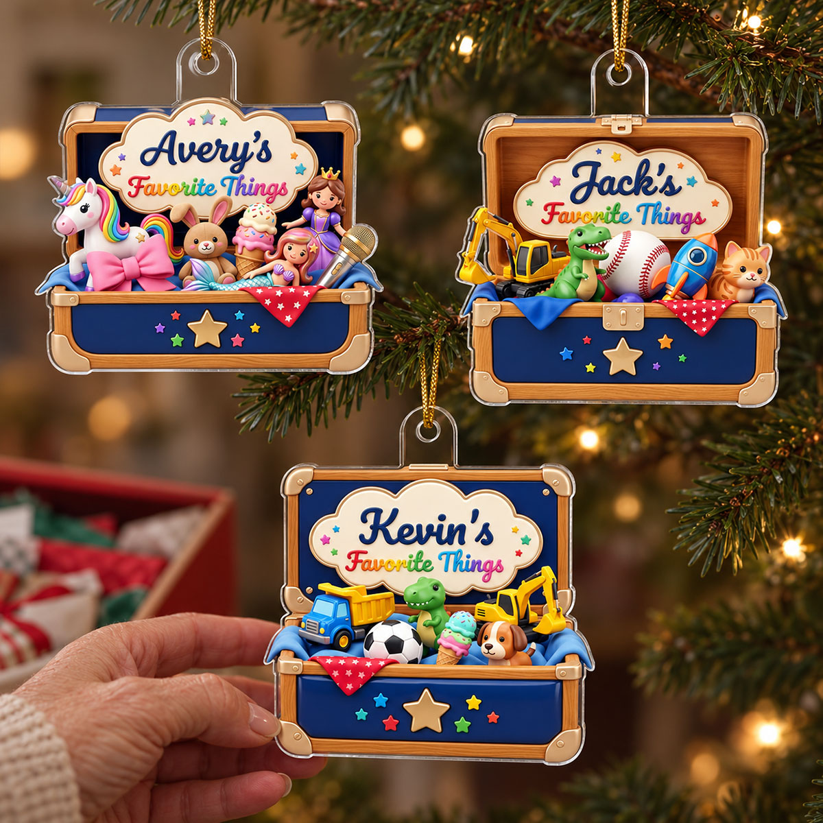 Kid's Favorite Things Box 2D Flat Printed - Personalized Acrylic Ornament - Custom Name & Favorite Things Keepsake Gift for Kids