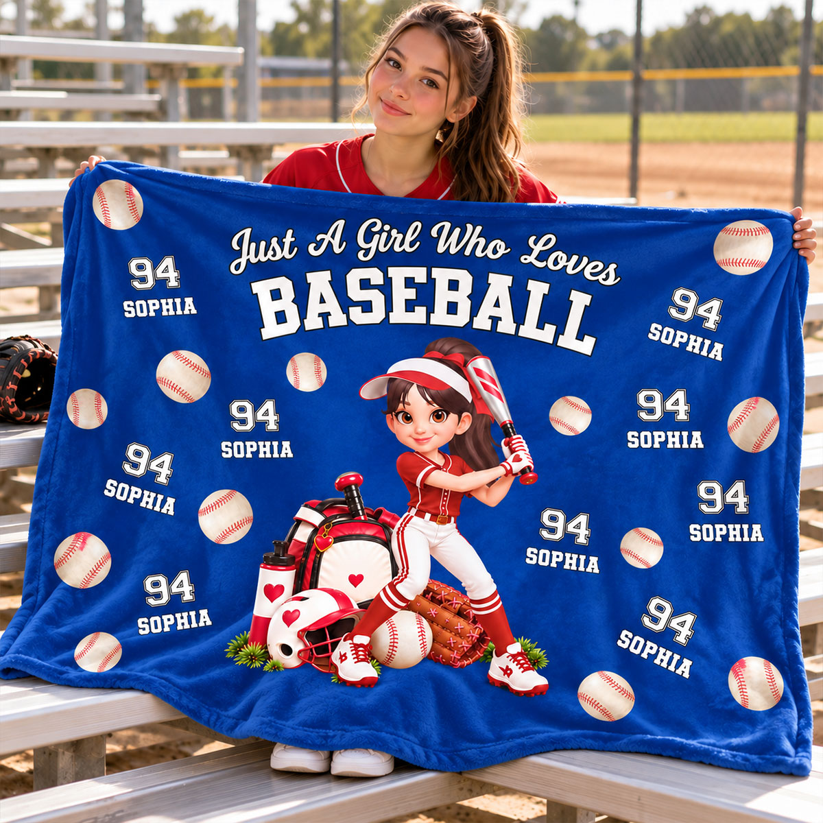 Just a Girl Who Loves Baseball Softball - Personalized Fleece Blanket - Christmas Gift for Daughter, Granddaughter