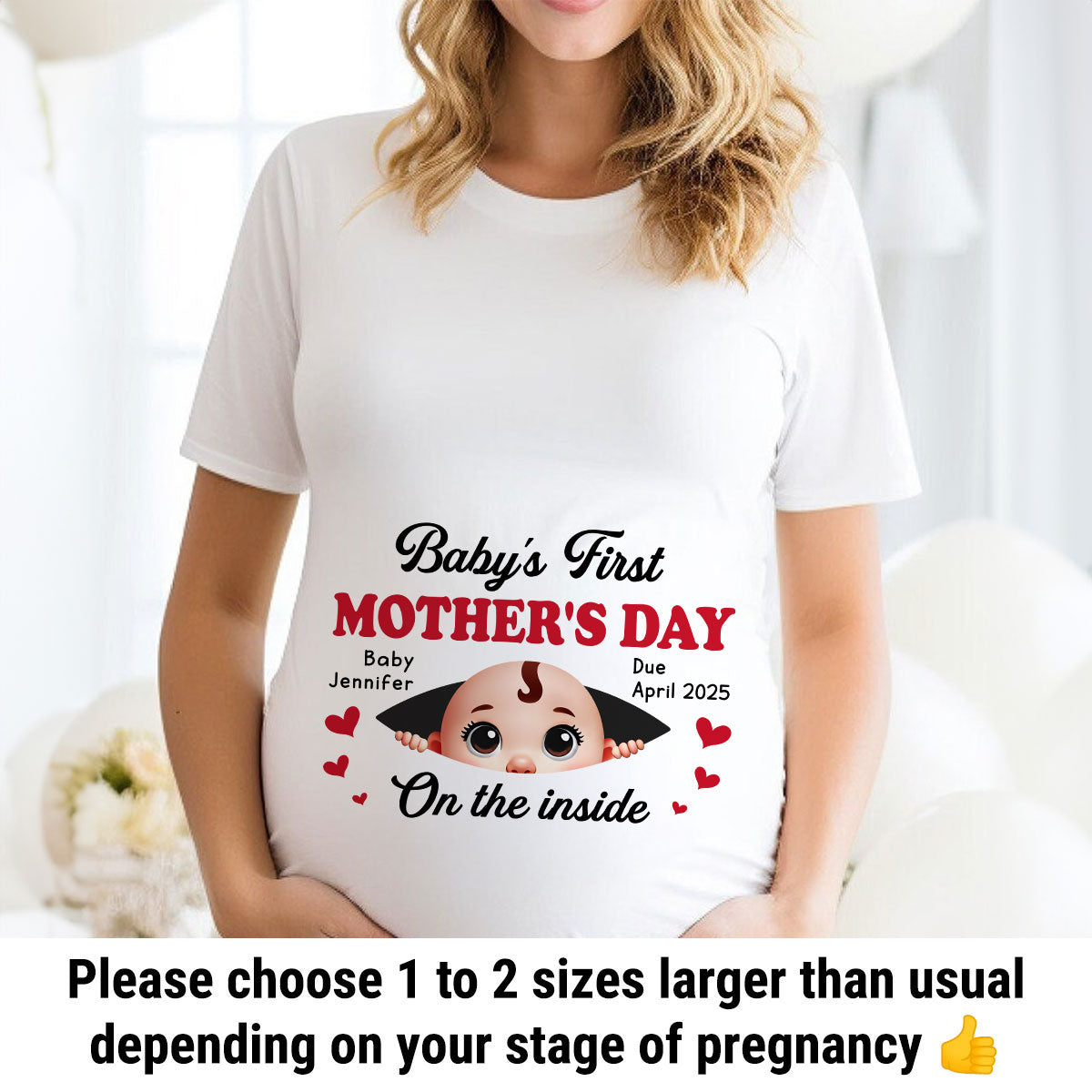 Baby First Mother's Day On The Inside Personalized Shirt, Custom Pregnancy Reveal Shirt, Gift For Expecting Moms