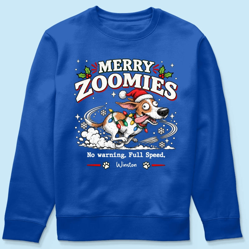 Merry Zoomies Quirky Dog Portrait From Your Custom Pet Photo - Personalized Shirt - Funny Festive Christmas Gift For Dog Lover