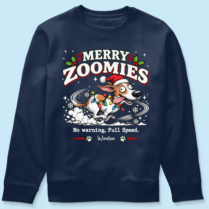 Merry Zoomies Quirky Dog Portrait From Your Custom Pet Photo - Personalized Shirt - Funny Festive Christmas Gift For Dog Lover