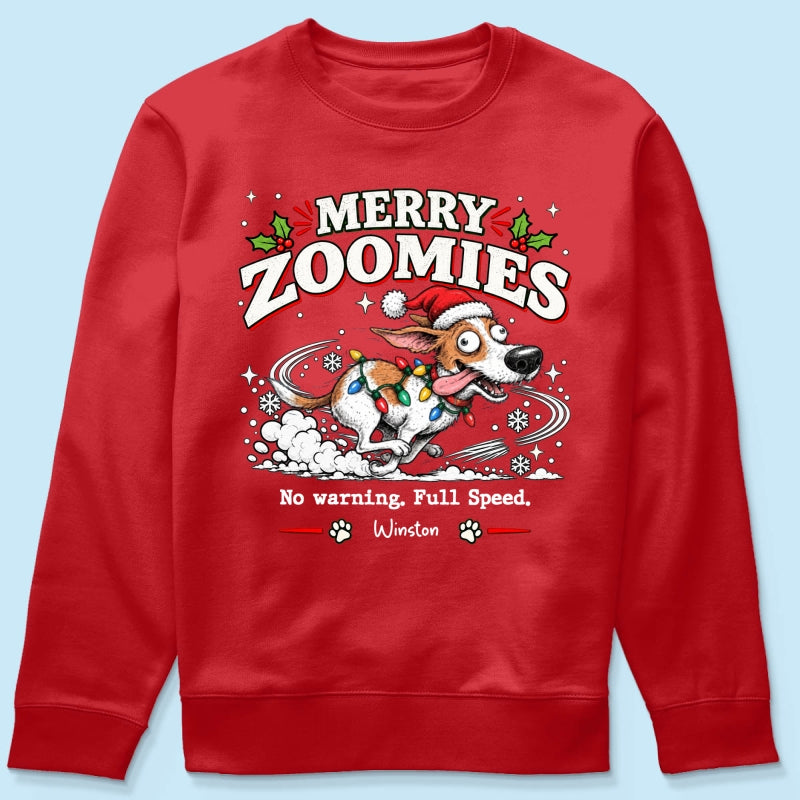 Merry Zoomies Quirky Dog Portrait From Your Custom Pet Photo - Personalized Shirt - Funny Festive Christmas Gift For Dog Lover