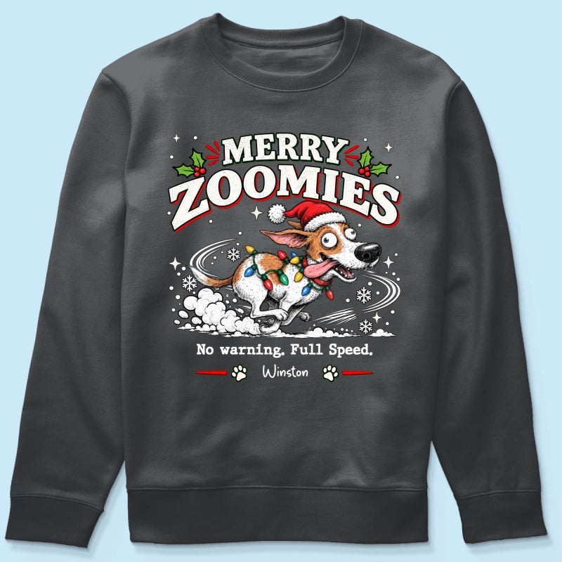 Merry Zoomies Quirky Dog Portrait From Your Custom Pet Photo - Personalized Shirt - Funny Festive Christmas Gift For Dog Lover