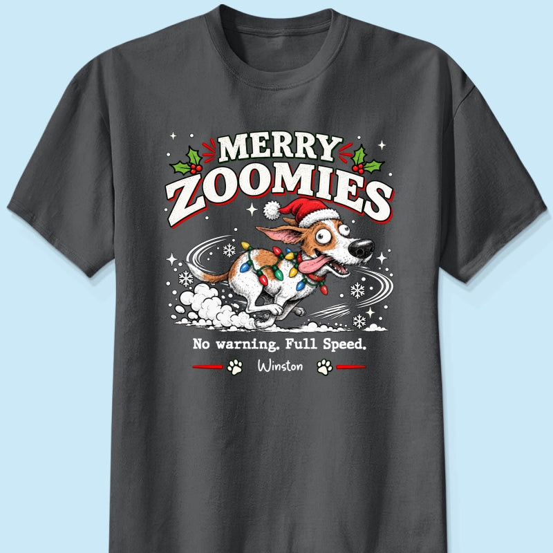 Merry Zoomies Quirky Dog Portrait From Your Custom Pet Photo - Personalized Shirt - Funny Festive Christmas Gift For Dog Lover