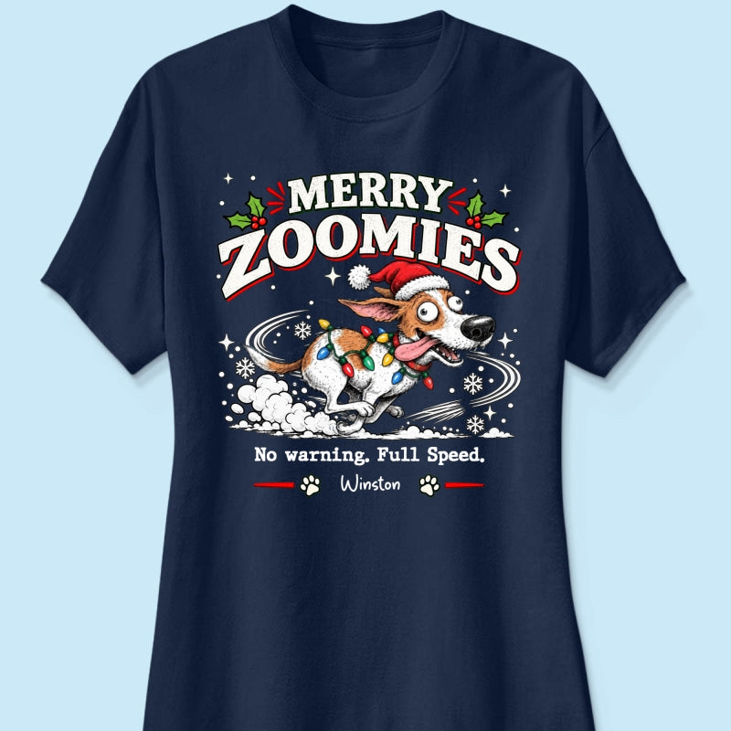 Merry Zoomies Quirky Dog Portrait From Your Custom Pet Photo - Personalized Shirt - Funny Festive Christmas Gift For Dog Lover