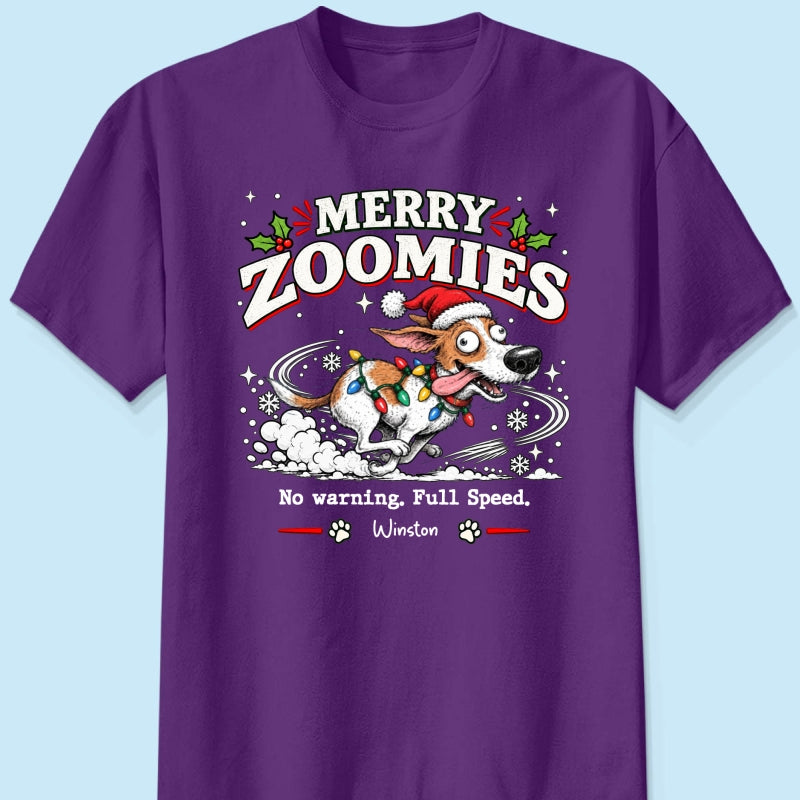 Merry Zoomies Quirky Dog Portrait From Your Custom Pet Photo - Personalized Shirt - Funny Festive Christmas Gift For Dog Lover