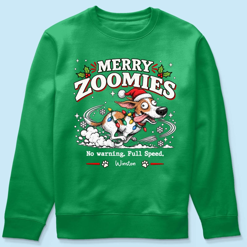Merry Zoomies Quirky Dog Portrait From Your Custom Pet Photo - Personalized Shirt - Funny Festive Christmas Gift For Dog Lover