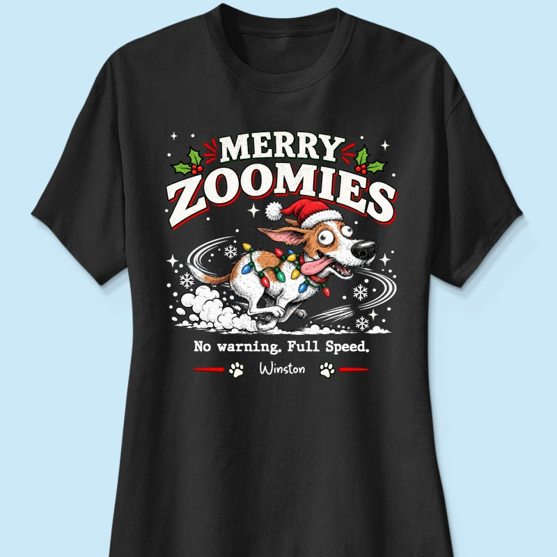 Merry Zoomies Quirky Dog Portrait From Your Custom Pet Photo - Personalized Shirt - Funny Festive Christmas Gift For Dog Lover