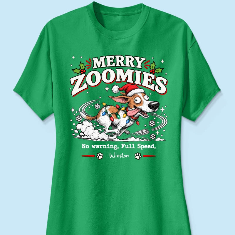Merry Zoomies Quirky Dog Portrait From Your Custom Pet Photo - Personalized Shirt - Funny Festive Christmas Gift For Dog Lover